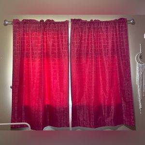 Fuchsia pink black out curtains with window hooks and rod